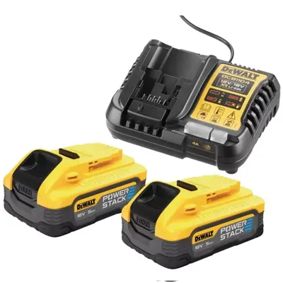 KIT 2 batteries Powerstack XR DEWALT - modèle DCBP518-XJ - 18V 5Ah et 1 chargeur polyvalent multivoltage - modèle DCB1104-QW