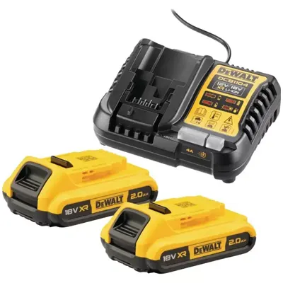 Kit 2 batteries XR DEWALT - modèle DCB183-XJ - 18V 2Ah et 1 chargeur polyvalent multivoltage - modèle DCB1104-QW