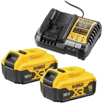 Kit 2 batteries XR DEWALT - modèle DCB184-XJ - 18V 5Ah et 1 chargeur polyvalent multivoltage - modèle DCB1104-QW
