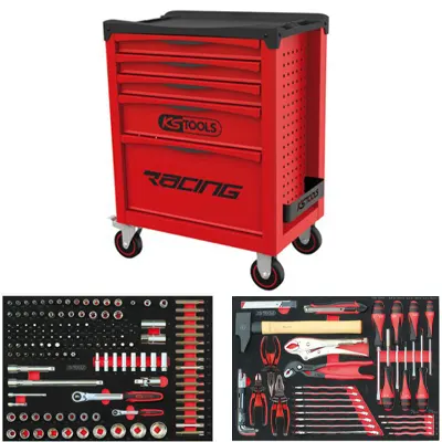 KIT servante mobile d'atelier RACING KS TOOLS avec 5 tiroirs - contient 184 outils séparés en 2 modules