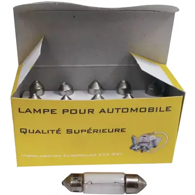 10 ampoules navette en boîte - 12V 5W - L.38 x d.10 mm - culot SV7