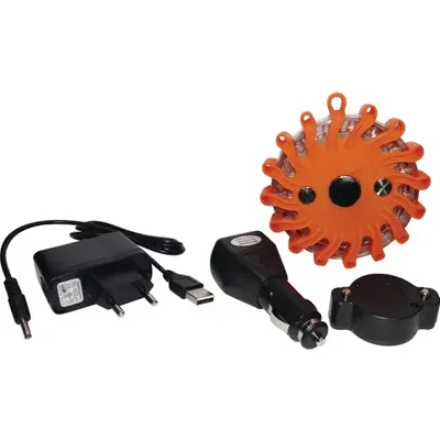 Feu éclat flash rechargeable à LEDs - magnétique - contient une prise secteur et une prise allume-cigare