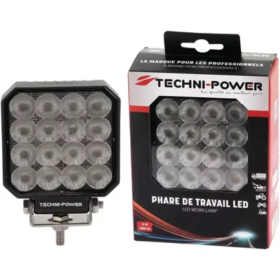 Phare de travail carré TECHNI-POWER - 16 LEDs 25W 2000 lumens