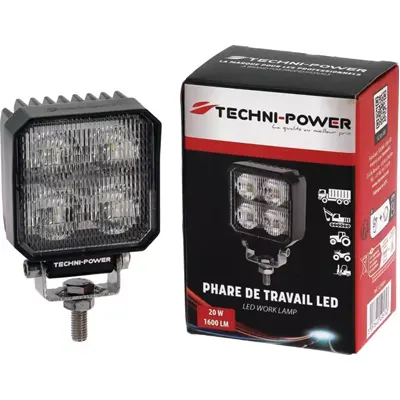 Phare de travail carré TECHNI-POWER - 4 LEDs 20W 1600 lumens
