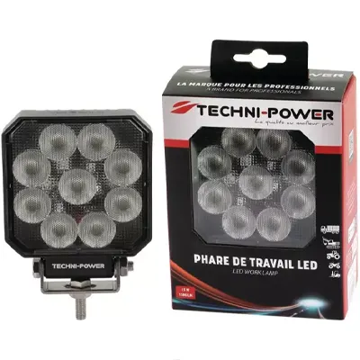 Phare de travail carré TECHNI-POWER - 9 LEDs 15W 1500 lumens
