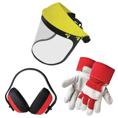 Casque antibruit, visière de protection grillagée et paire de gants de protection TECHNI-POWER